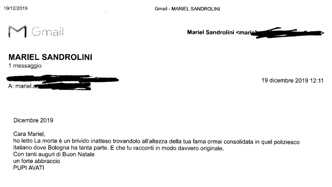 Dal regista e scrittore Pupi Avati sul mio thriller