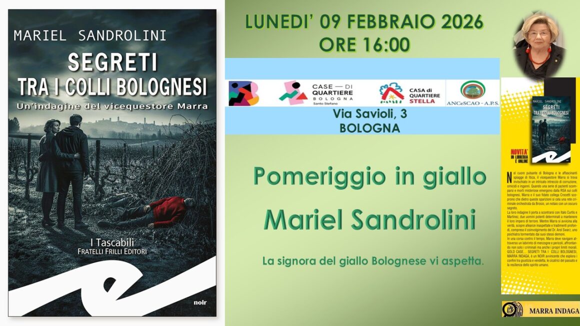 Lunedì 30 MARZO ORE 16 INCONTRO CON MARIEL SANDROLINI E IL SUO ULTIMO LIBRO: Segreti tra i colli Bolognesi Fratelli Frilli Editori